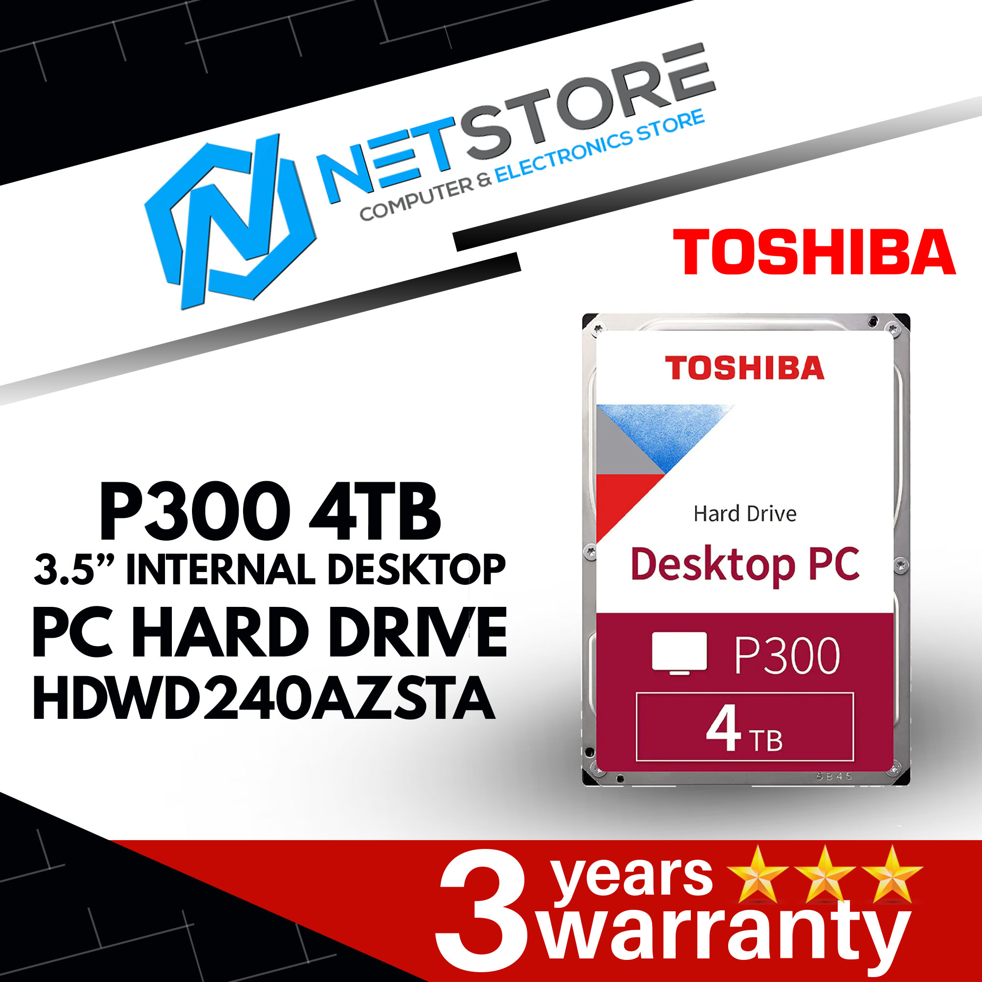 TOSHIBA P300 4TB 3.5&#8221; INTERNAL DESKTOP PC HARD DRIVE - HDWD240AZSTA
