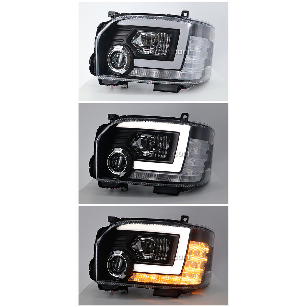 Toyota Hiace 14- Black Projector Head Lamp with Bar