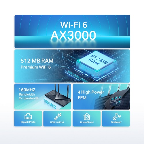 TP-Link Archer AX55 AX3000 Dual Band Gigabit WiFi 6 Router