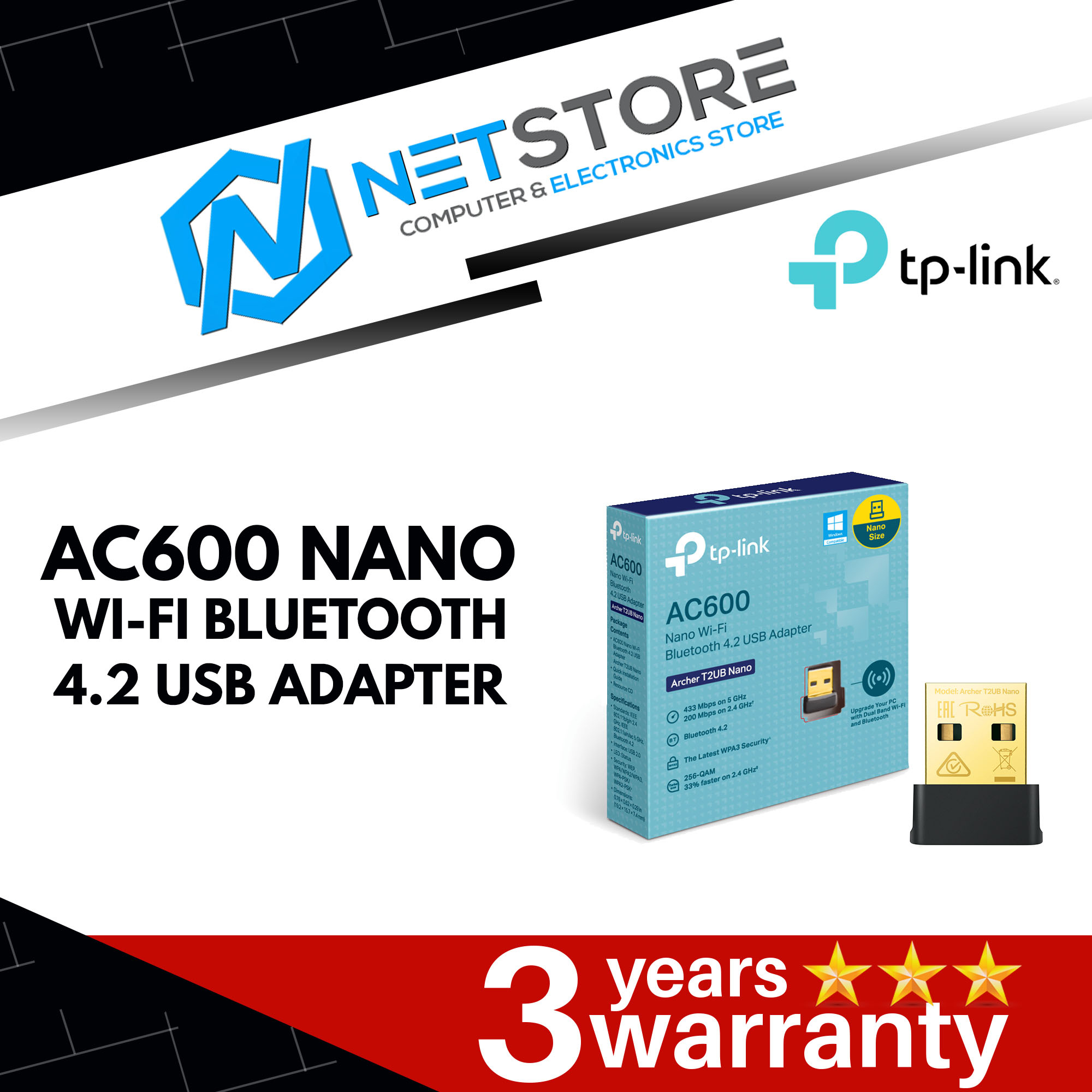 TP-LINK ARCHER T2UB NANO - AC600 NANO WI-FI BLUETOOTH 4.2 USB ADAPTER