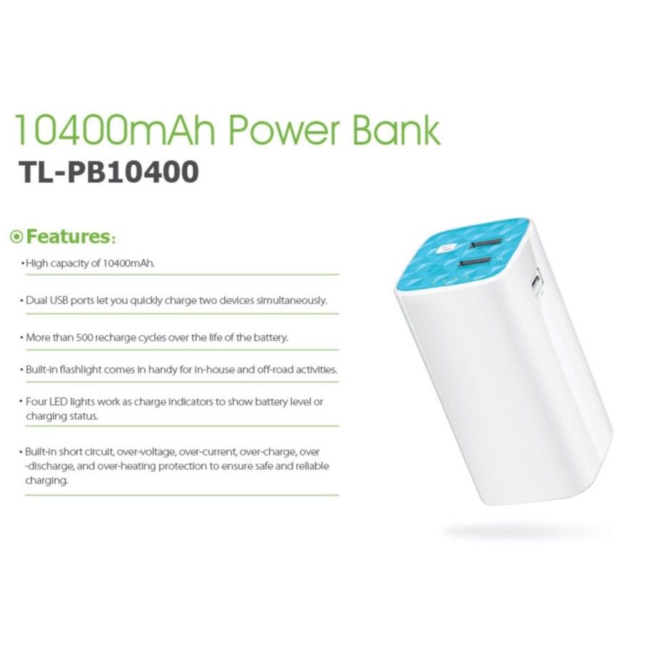 TP-LINK Power Bank 3A 10400mAh 2xUSB Ports Portable Powerbank Charger