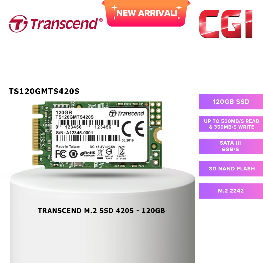 Transcend 120GB SATA 6Gb/s 3D NAND M.2 2242 SSD - TS120GMTS420S