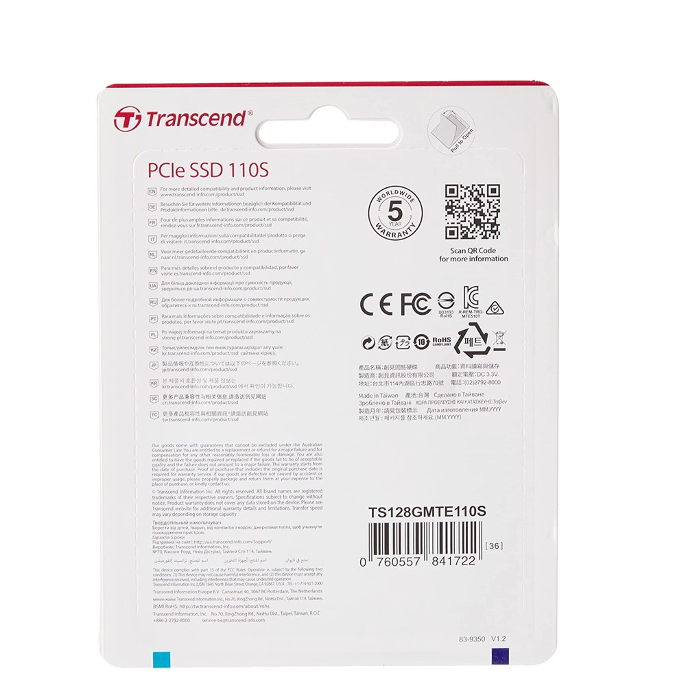 Transcend 128GB PCle 110S 3D NAND M.2 2280 SSD - TS128GMTE110S