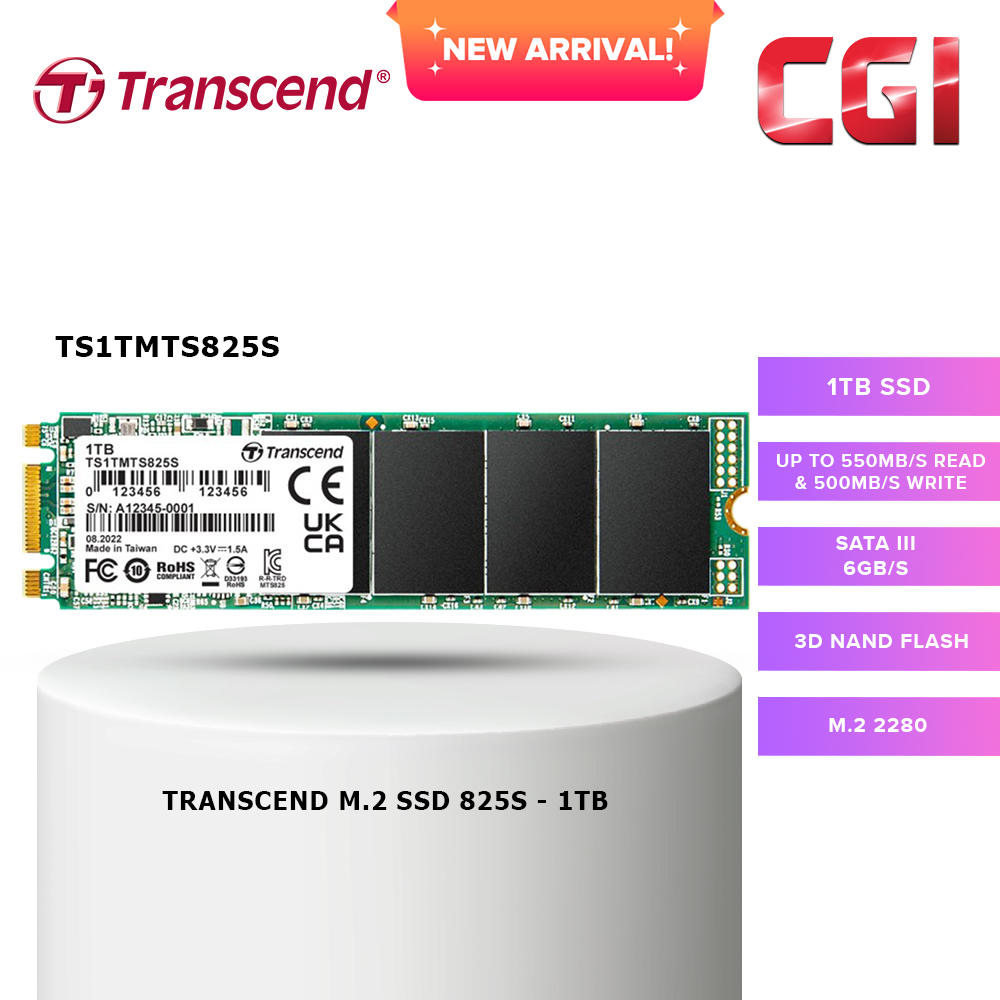 Transcend 1TB SATA III 6Gb/s 3D NAND M.2 2280 SSD - TS1TMTS825S