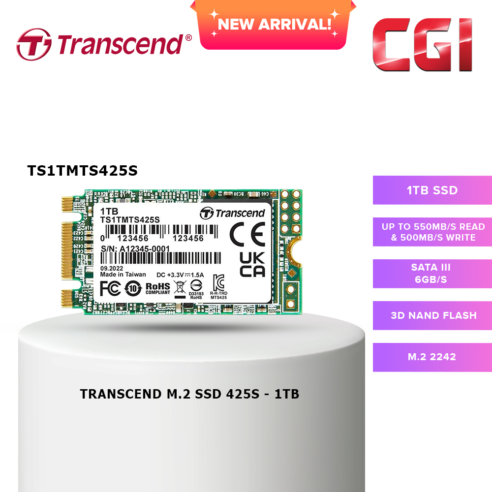 Transcend 1TB SATA III 6Gb/s M.2 2242 425S 3D NAND SSD - TS1TMTS425S