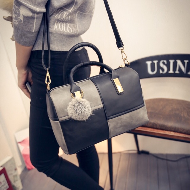Trendy Grid Shoulder PU Leather Tote Bag Sling Beg Handbag