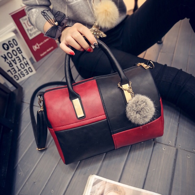 Trendy Grid Shoulder PU Leather Tote Bag Sling Beg Handbag