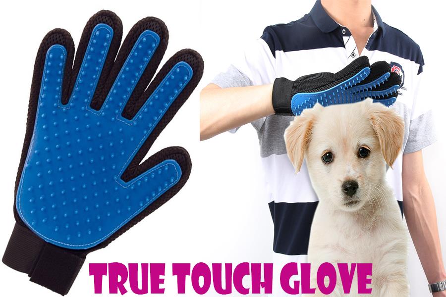 True Touch Five Finger Deshedding Glove Pet Gromming The Hair Away