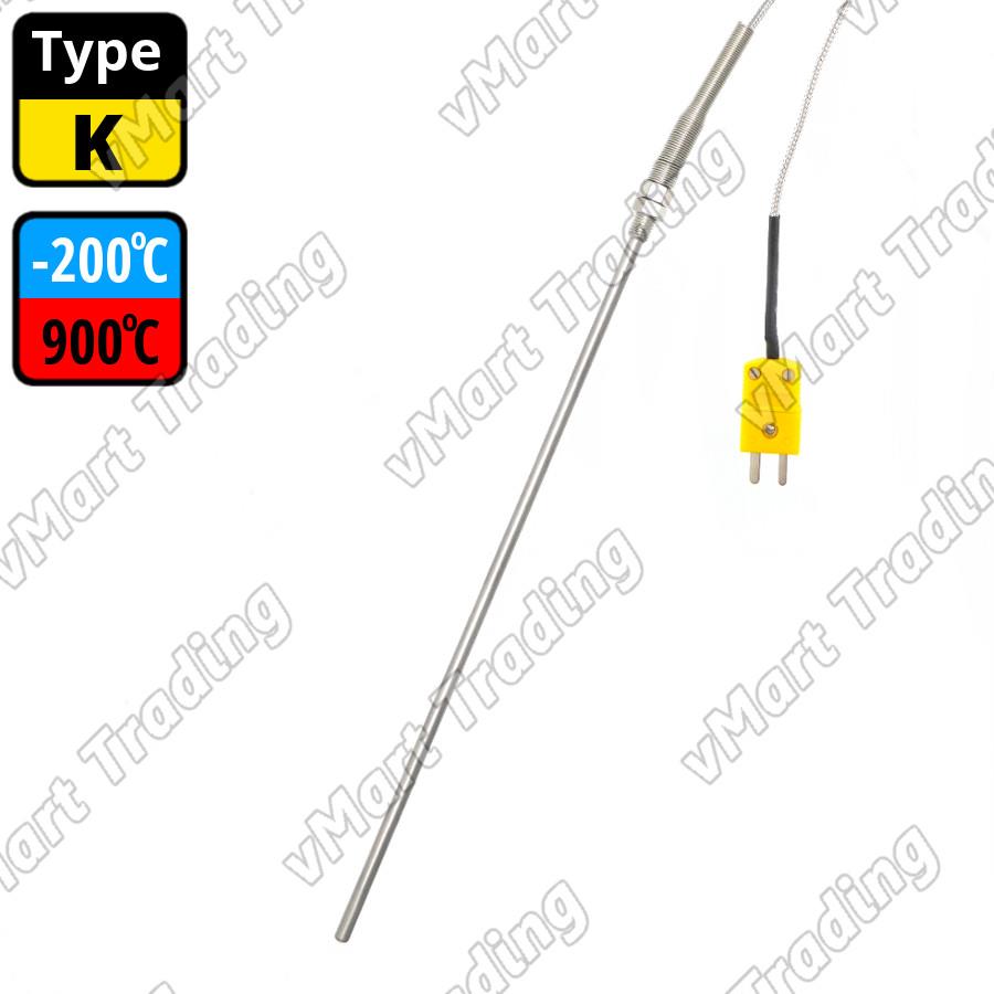Type K Panel Mount Thermocouple 5x300mm Stainless Steel Probe