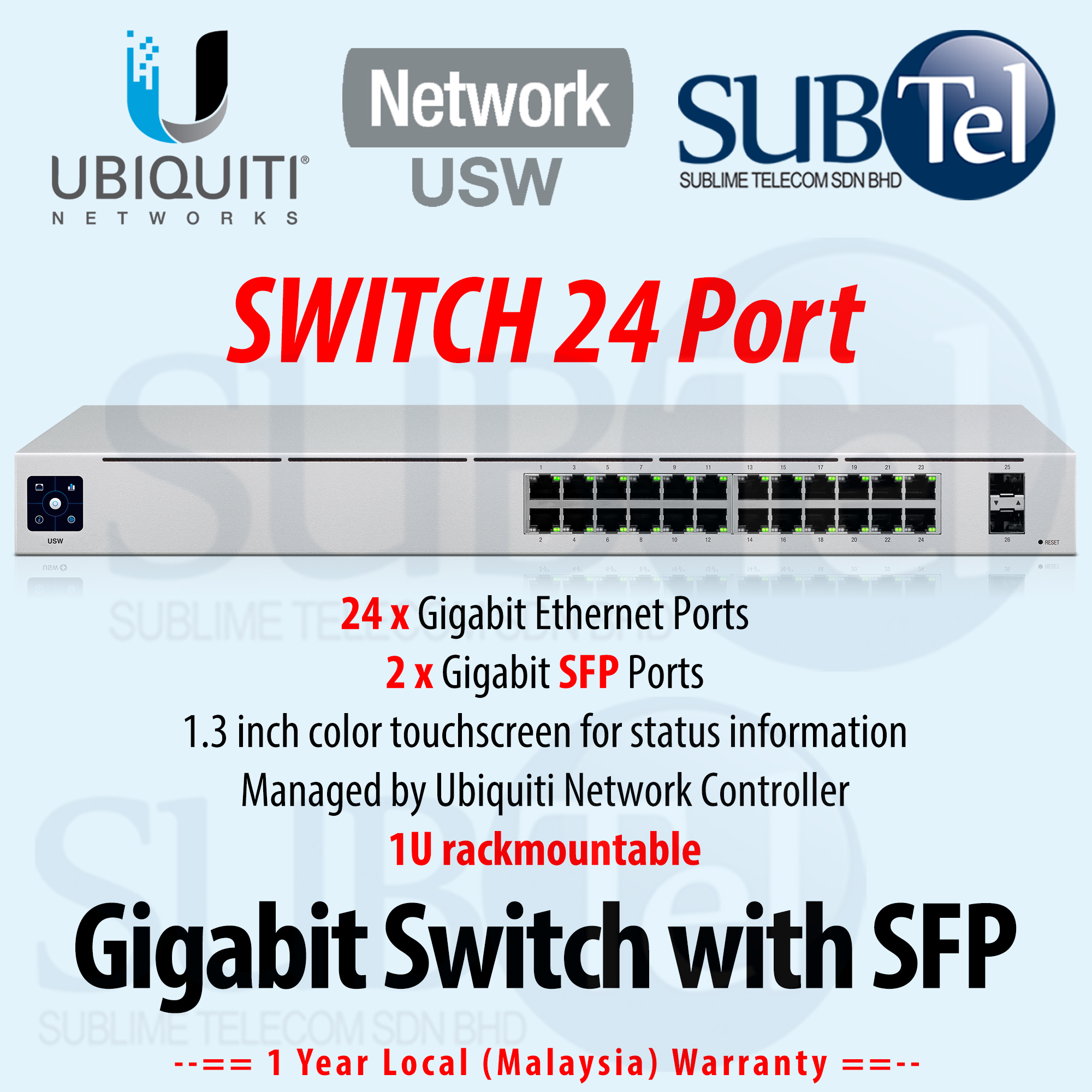 Ubiquiti 24-Port Gigabit Switch with SFP USW-24 1U Rackmount 24 Port