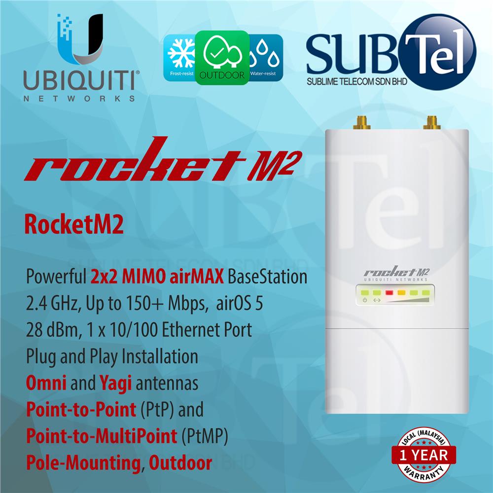 Ubiquiti RocketM2 Outdoor 2.4GHz WiFi BaseStation AP RM2 Rocket M2