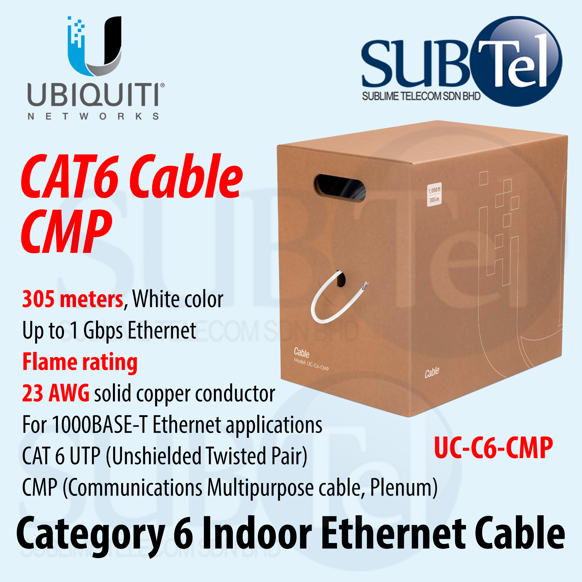 Ubiquiti UC-C6-CMR UC-C6-CMP CAT6 UTP Indoor Ethernet Cable CMR CMP
