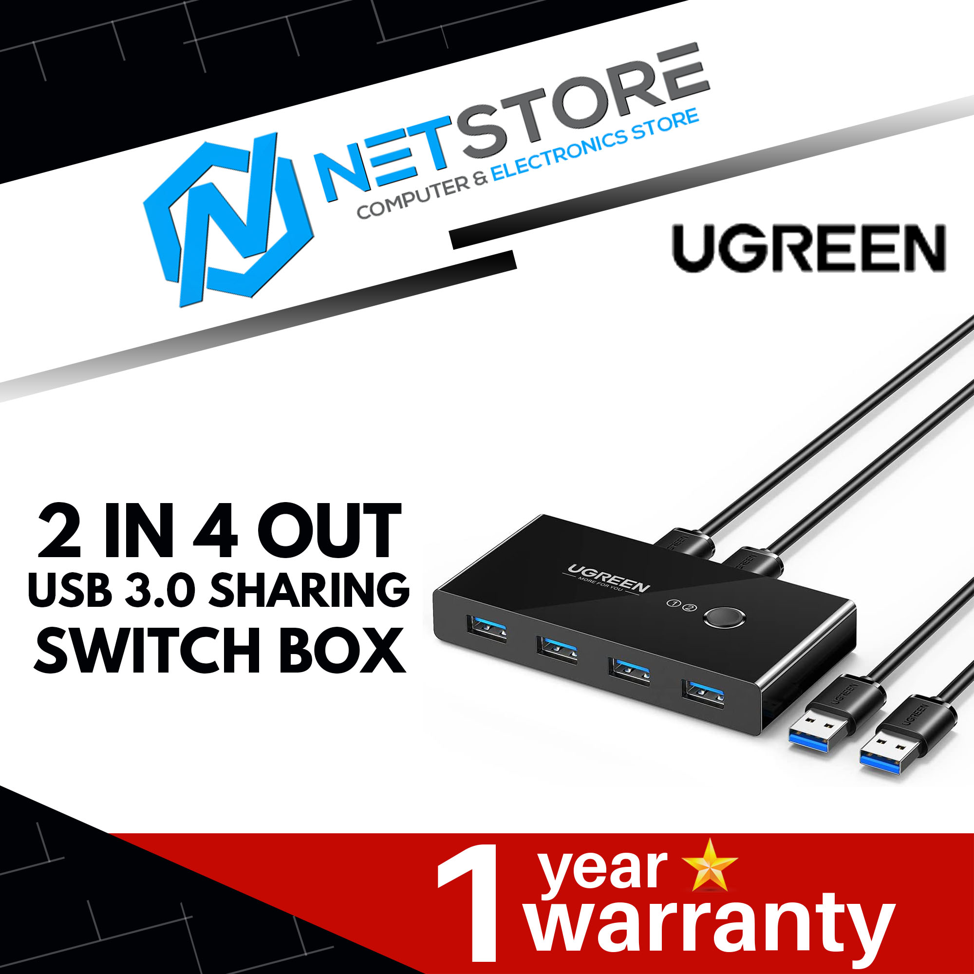 UGREEN 2 IN 4 OUT USB 3.0 SHARING SWITCH BOX (US216) UG-US216-30768