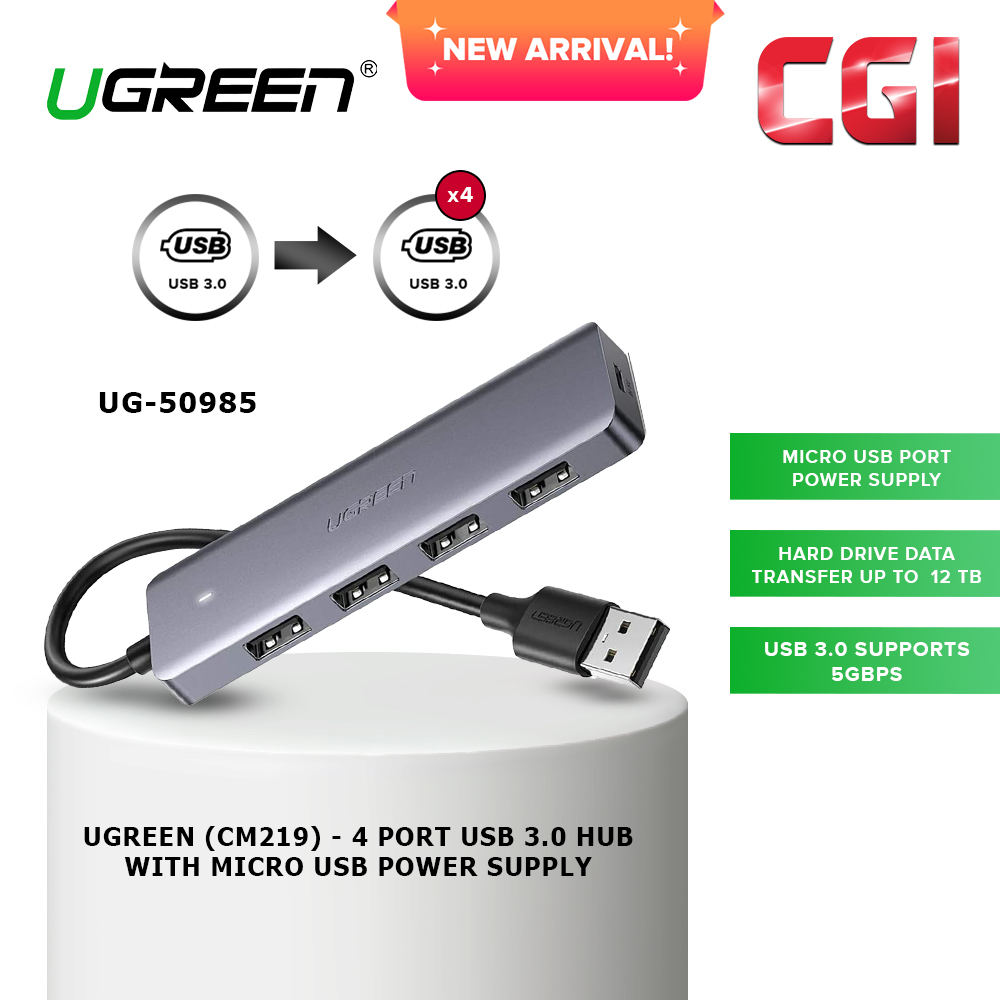 Ugreen (CM219) 50985 4 Port USB 3.0 Hub with USB-C Power Supply
