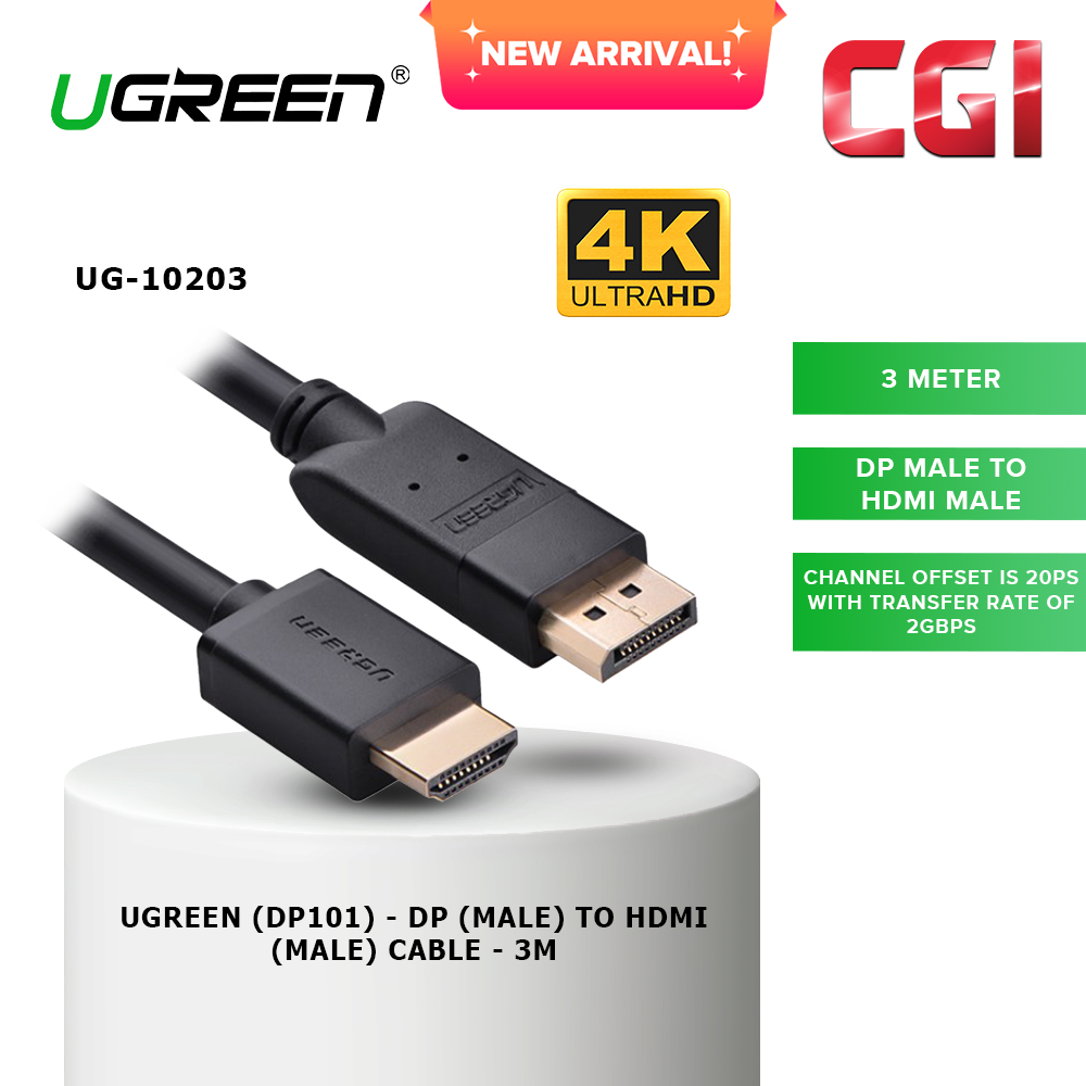 Ugreen (DP101) 10203 4K UHD DP(Male) to HDMI(Male) Cable (3M)