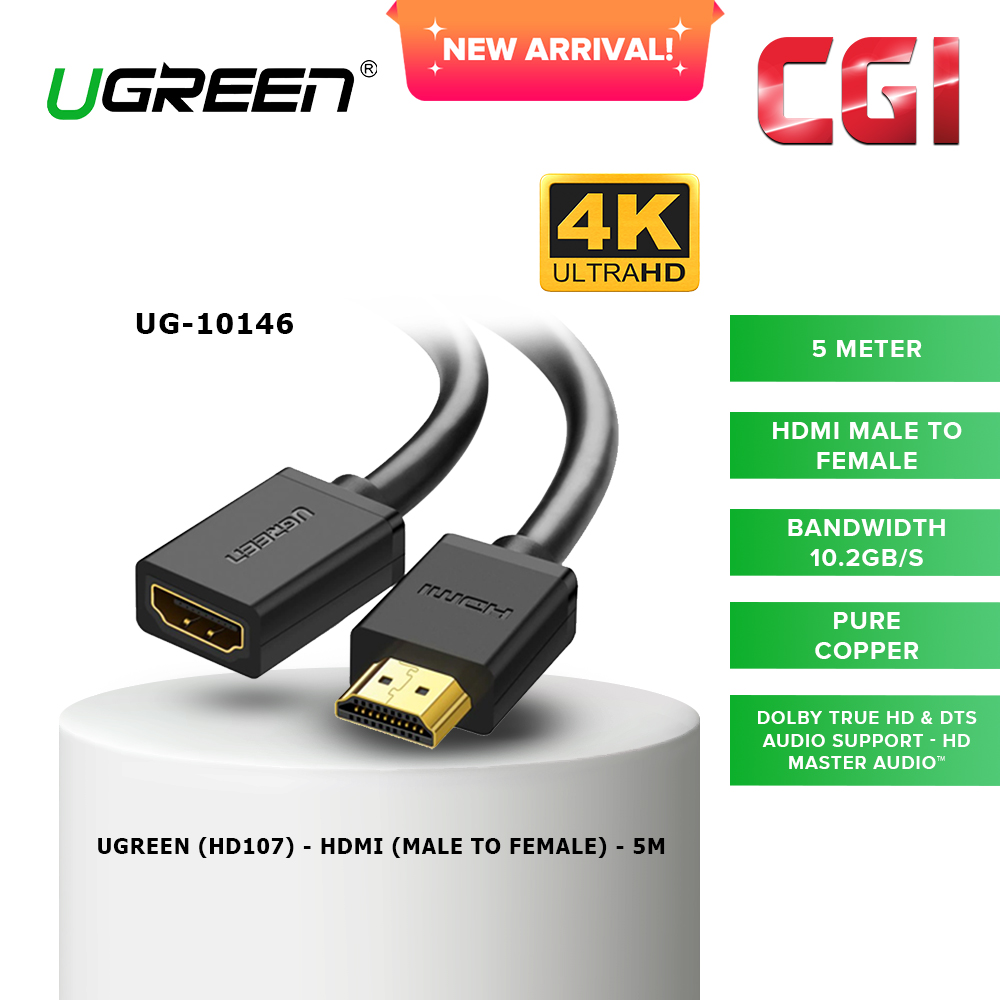 Ugreen (HD107) 10146 4K 3D HDMI Male to Female Extension Cable (1M)