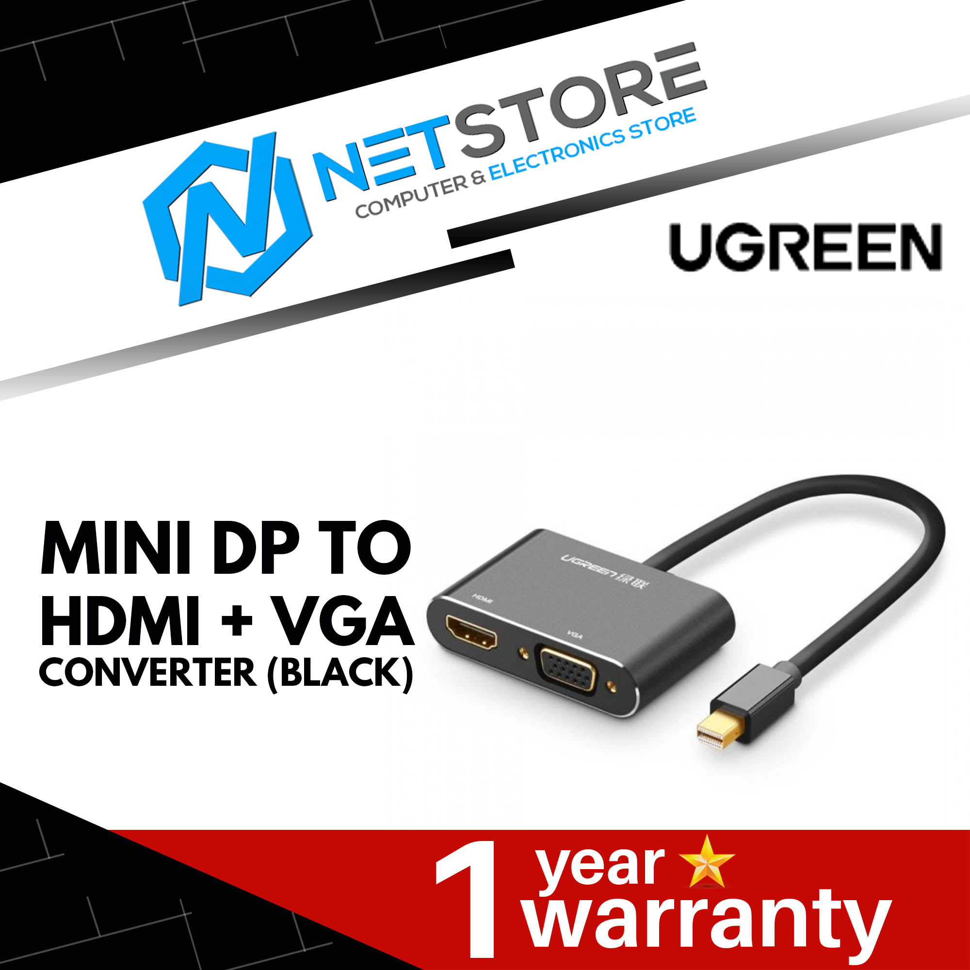 UGREEN MINI DP TO HDMI + VGA CONVERTER (BLACK) - UG-MD115-20422