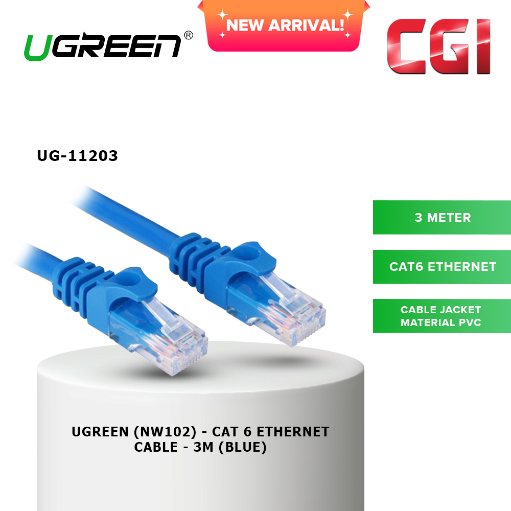Ugreen (NW102) 11203 Cat6 UTP Ethernet LAN Cable, Blue (3M) - Blue