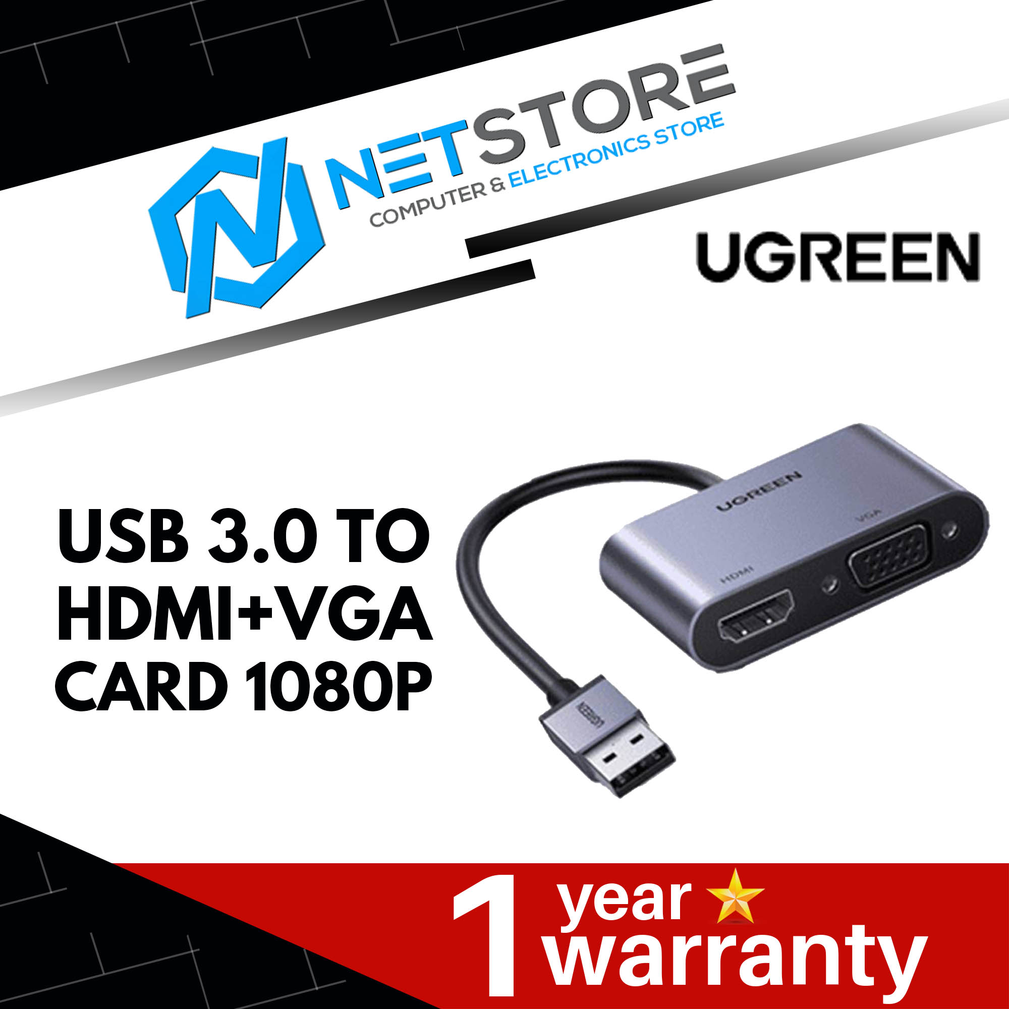 UGREEN USB 3.0 TO HDMI+VGA CARD 1080P - UG-CM449-20518