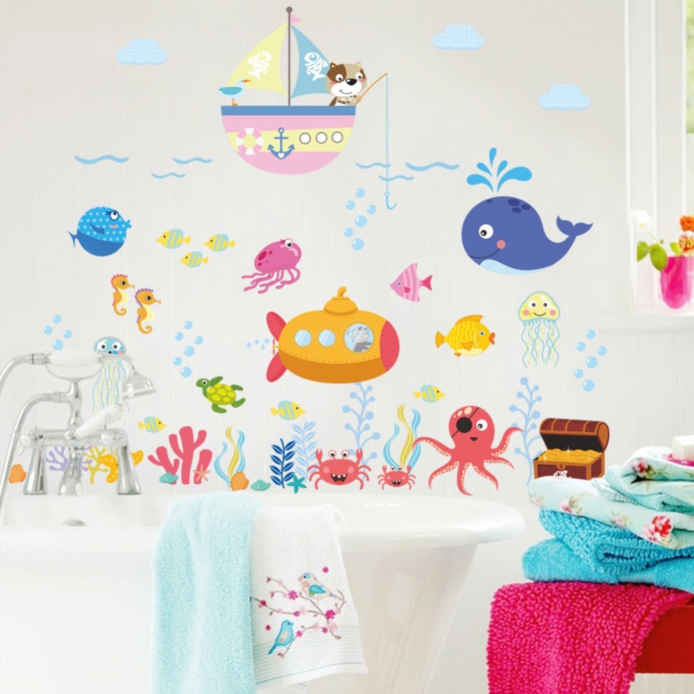 Underwater Fish Bubble Wall Stickers For Kids Rooms Bathroom Bedroom H