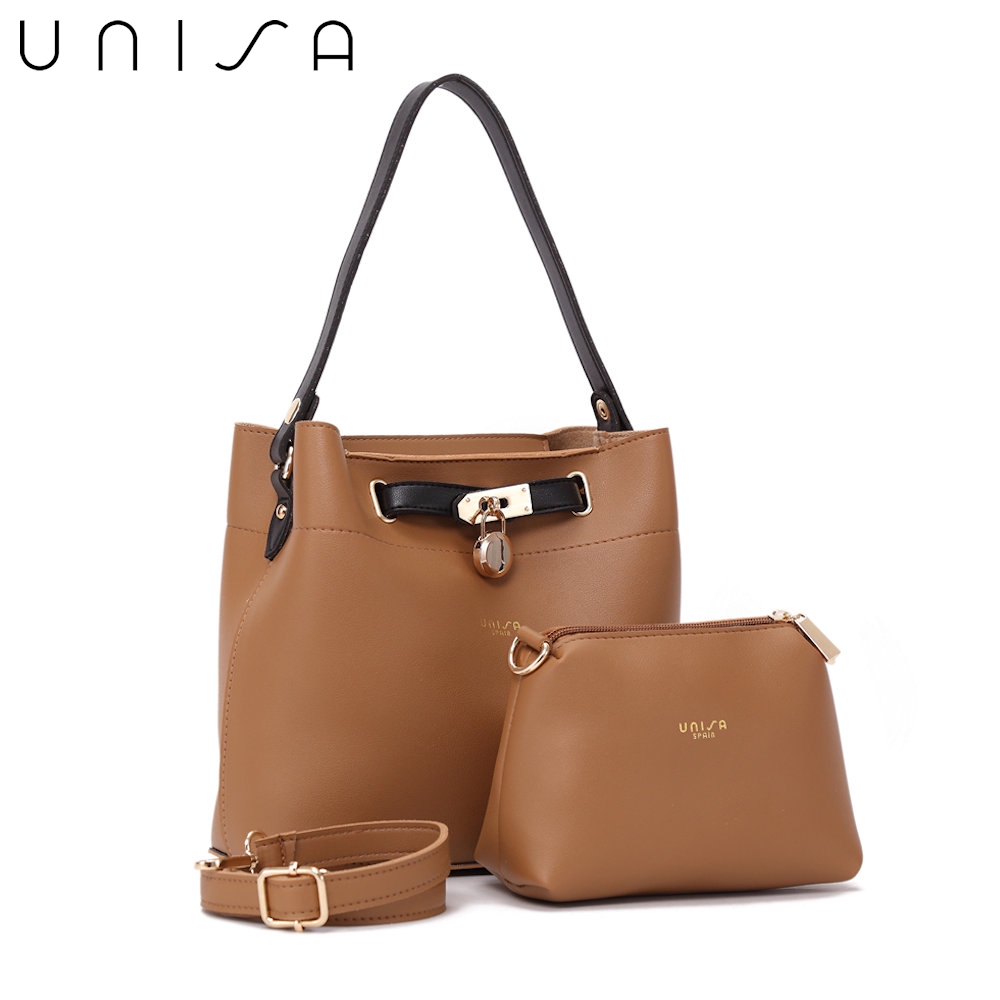 UNISA Colour Block Faux Leather Top Handle Bag Set