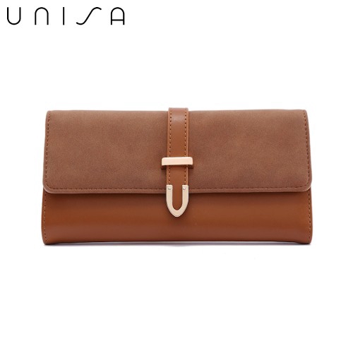 UNISA Duo-Texture Tri-Fold Wallet With Strap