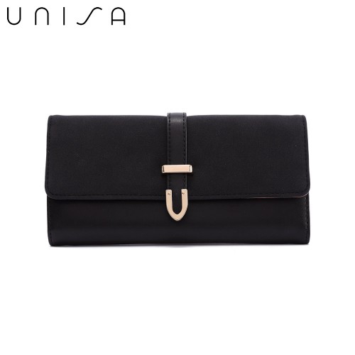 UNISA Duo-Texture Tri-Fold Wallet With Strap