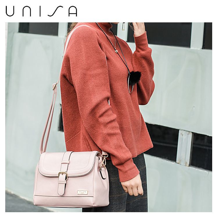 UNISA Faux Leather Sling Bag With Flap Over Closure