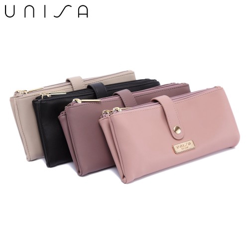 UNISA Ladies Faux Leather Double Zip Long Wallet