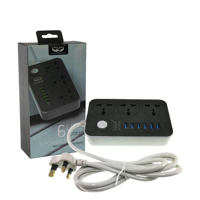Universal Power Plug 6 USB Port Auto Max 3.4A With 3 Anti-Static Power Socket