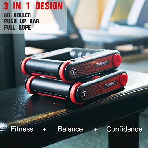 TOMSHOO Multifunctional AB Wheel Rollers/&Push up Bars Workout Exercise Equipment with Knee Pad and Resistance Bands Perfect Home Gym Equipment for Men Women Abdominal Exercise