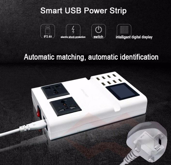 USB 8 Port Wall Charger Extension Power Strip adapter LCD 8A socket