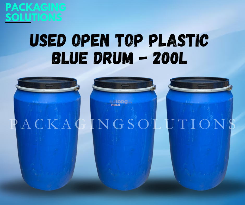Used Open Top Plastic Blue Drum - 200L