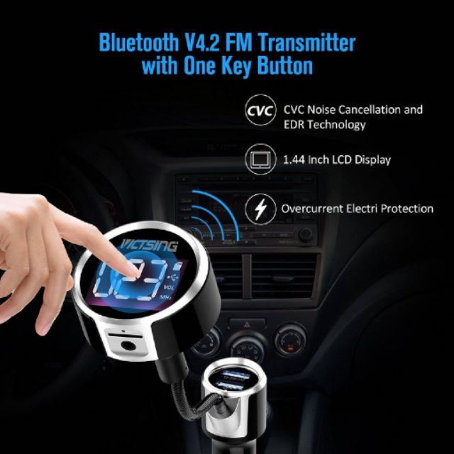 V4.2+EDR Bluetooth FM Transmitter Car Kit Car Stereo Radio Dual USB Aux/TF