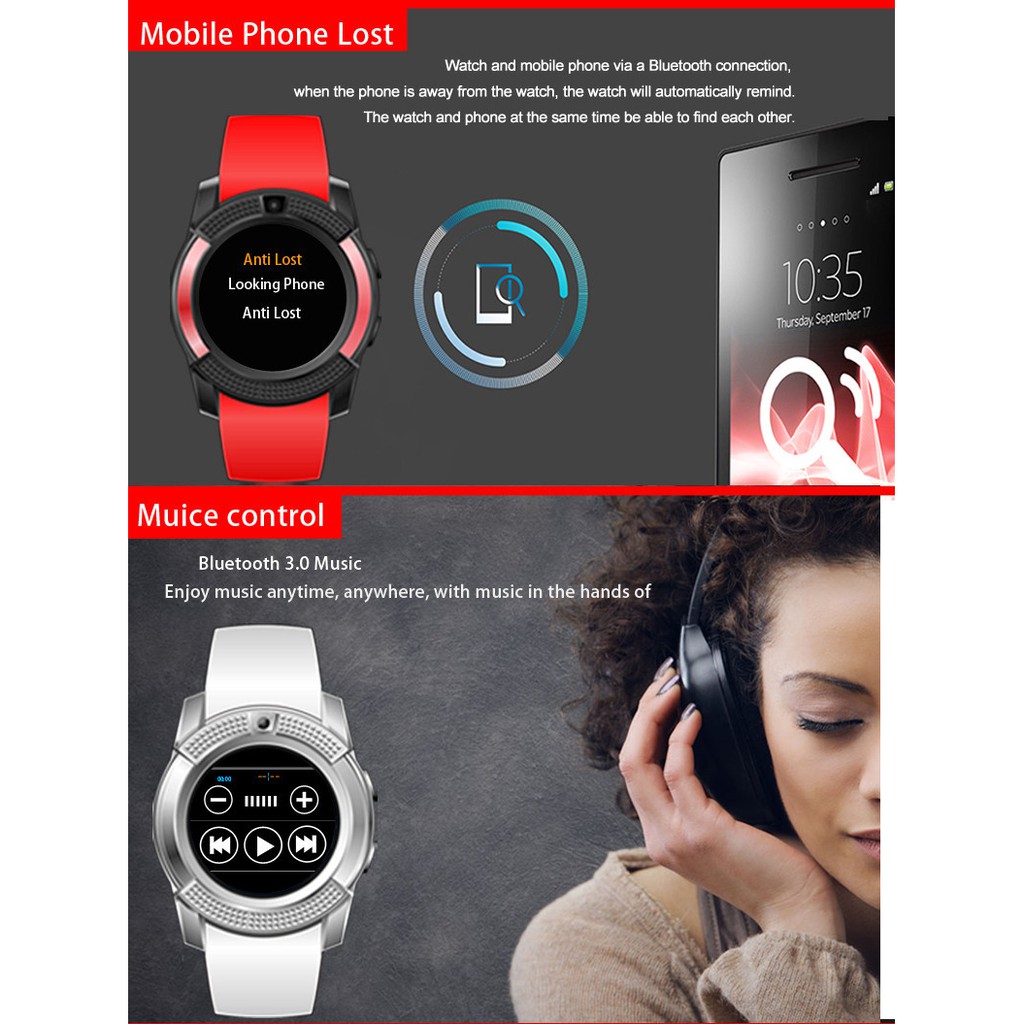 V8 Camera Bluetooth AntiLost Smart Watch Support Sim Card TF Card For Android