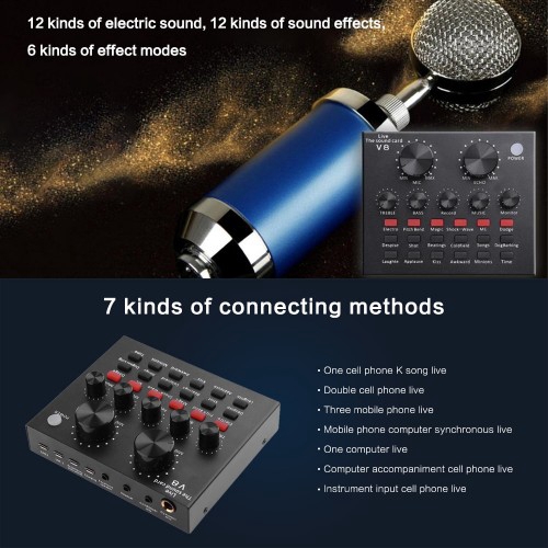 V8 Sound Card Audio USB Headset Microphone Webcast Live for Mic Phone Computer