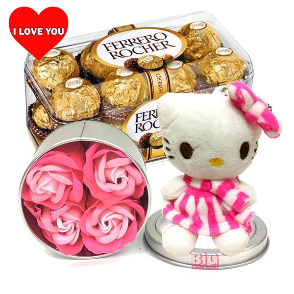 Valentine's Day Gift Ferrero Rocher + Hello Kitty + Flowers in Tin