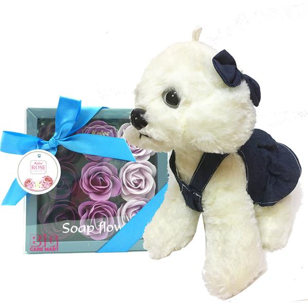 Valentine's Day Gift Rose Flower in Box + Toy Dog Poodle