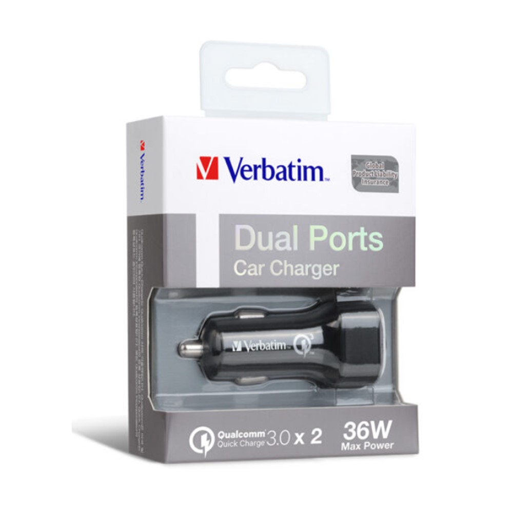 Verbatim 65797 Dual Ports 36W QC3.0 Car Charger - Black