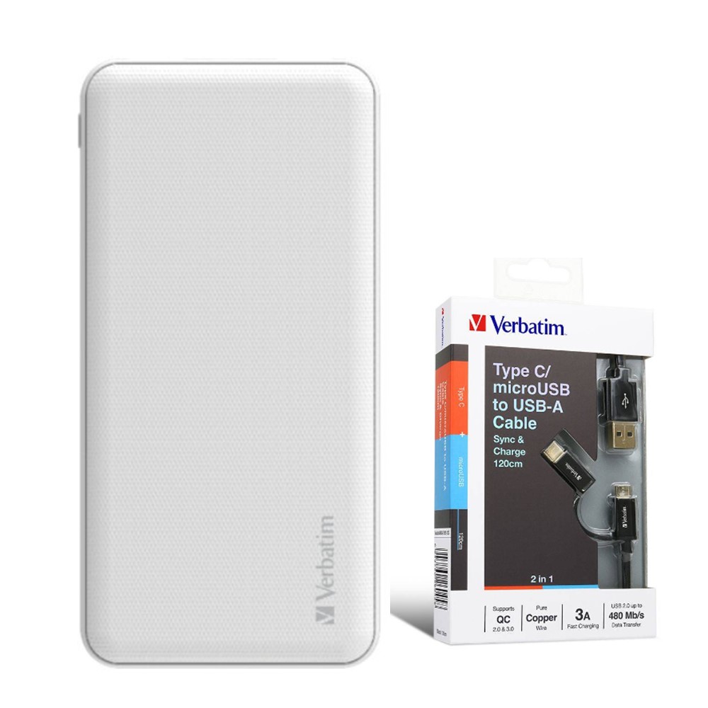 Vertabim 66548 10000mAh Power Pack(White)+66045 Sync&amp;Charge Cable