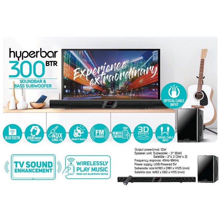 Vinnfier HyperBar 300 Bluetooth Soundbar With Remote Control And Bass Subwoofe