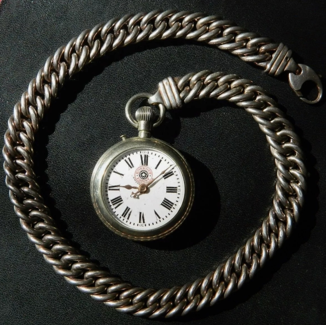 Vintage Roskopf Patent (red) pocket watch with 925 silver chain
