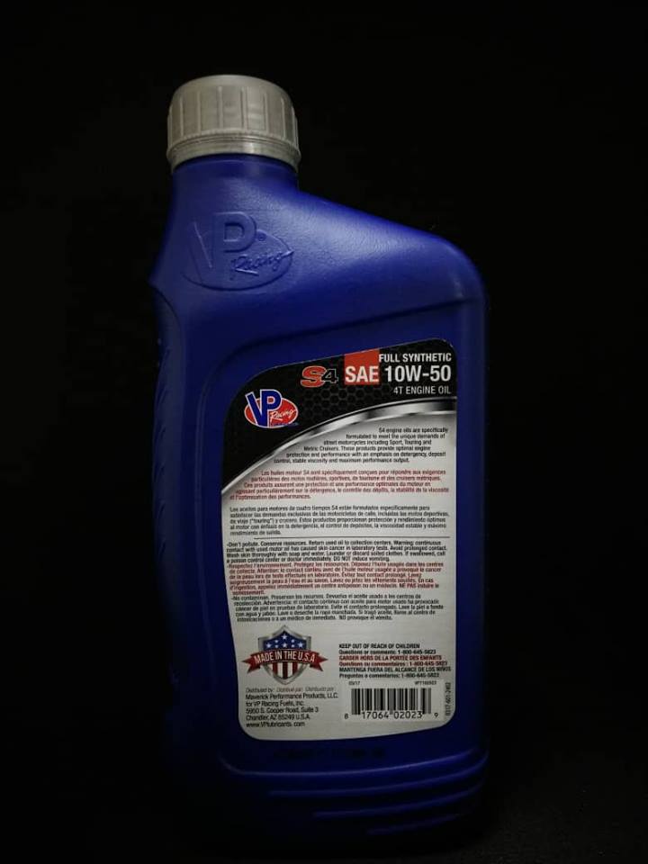 VP Racing S4 1000 4T Motorcycle Engine Oil Fully Syn Street 10W50 1L