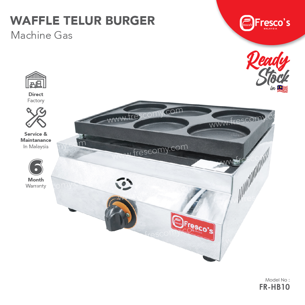 Waffle Telur Burger 6 Holes Stainless Steel Body Gas Machine