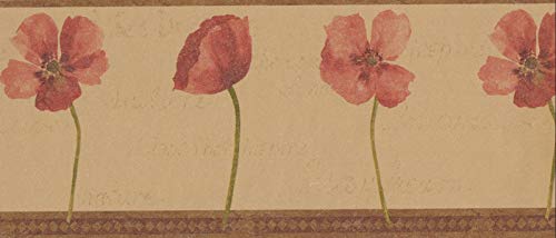 Wallpaper Border Red Poppies Beige (end 4/18/2021 12:00 AM)