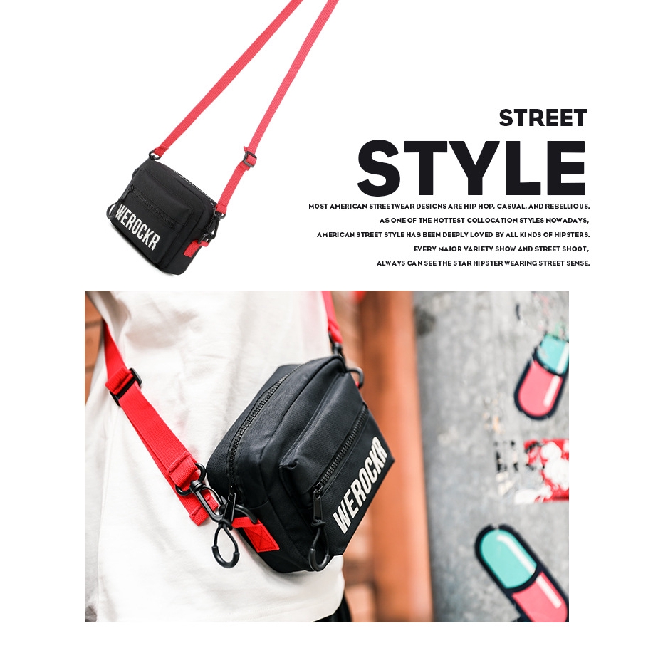 WEROCKER Fashion Messenger Sling Bag Streetwear Black Red Beg Waterproof Casua