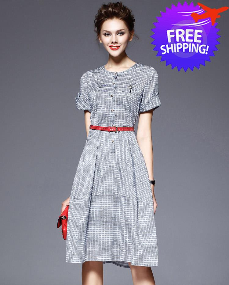Western Fashion Women Lady Round Ne End 6 16 2016 11 03 Pm Western Fashion Women Lady Round Neck Office Wear Dress Free Belt