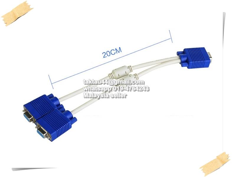 White 15 Pin VGA Male to 2 Dual VGA SVGA Female Adapter Cable Splitter