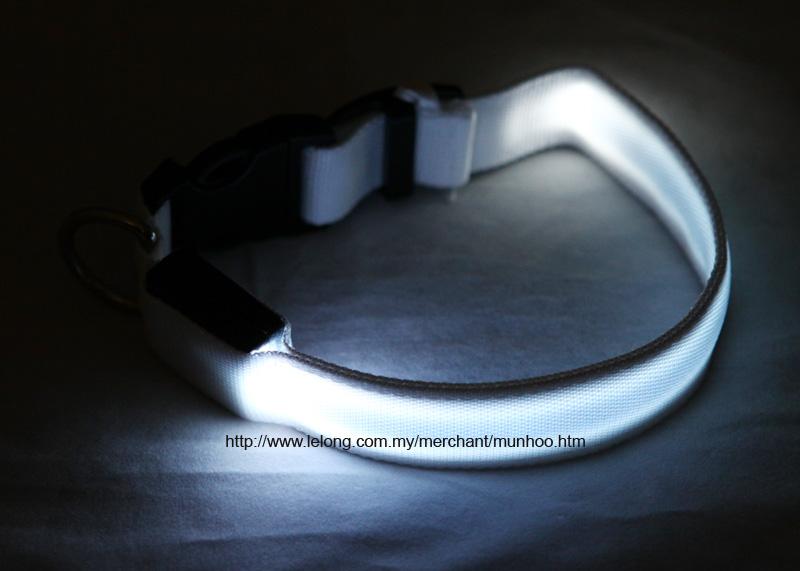 White LED Pet Dog Neck Collar Strap Chain Buckle Lock Size S