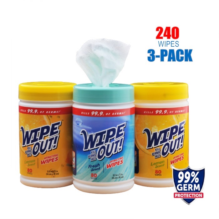 WIPE OUT Wet Wipes Antiseptic Wipe Lemon  &amp; Fresh Scent Disinfection